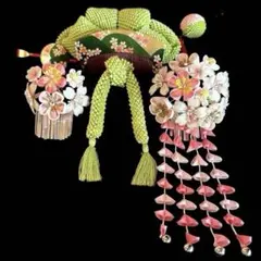 日本髪 髪飾り 七五三 7歳・十三参り・成人式 (ピンク × 緑 ) - メルカリ