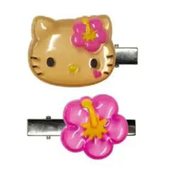 サンリオ　ぷっくりったい　ヘアクリップ　日焼け　キティ　ハイビスカス　、