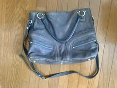 サザビー　ブルーグレー レザー トートバッグ