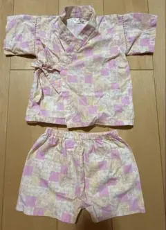 べびぃーずどりーむ　ピンクと白のチェック柄 甚平 90センチ