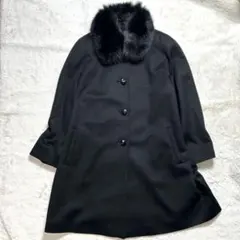 美品】 カシミヤ100% ブルーフォックスファー ロングコート カジュアル 