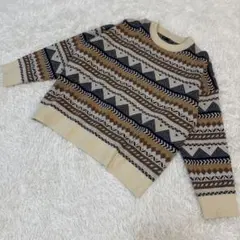 DAZY ニットセーター ノルディック柄 ベージュ系 ゆったり 冬服 L