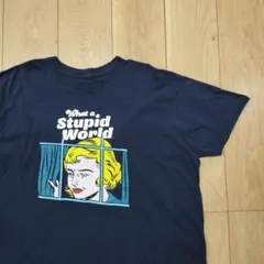 US古着Tシャツ What a Stupid World ネイビー 紺色