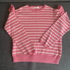 美品　GUピンクと白のボーダー長袖ニット 130