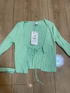 【新品】Bershka リブ カーディガン ライトグリーン Mのサムネイル