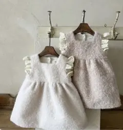 The Lala フリル付きワンピース M 100cm ベージュ　韓国子供服