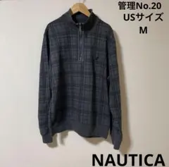 メンズ　USA古着　NAUTICA チェック柄ハーフジップ トレーナー サイズM