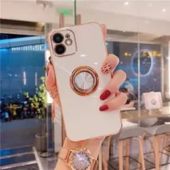 リング付きケース iPhone13 ホワイト　スマホスタンド スマホリング