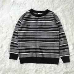 レプシィム〔L〕幾何学 ボーダー 襟がくるっと 長袖ニット トップス 黒 白