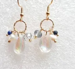 マーメイドビーズと淡水パールのしゃらしゃらエレガントピアス