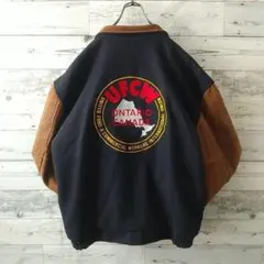 両面刺繍 カナダ 企業ロゴ 袖レザー 裏地キルティング ウール スタジャン L