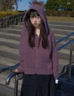 uenui BORDER KNIT ZIP HOODIE