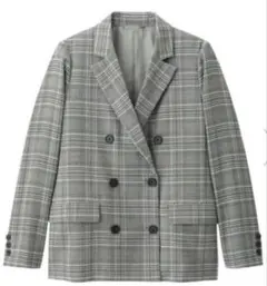 GU ダブルブレストテーラードジャケット チェック グレー　M