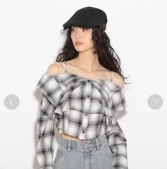 チェックオフショルシャツ Heather