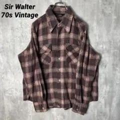 T-2607 70s Sir Walter ネルシャツ オンブレ風 L ボルドー