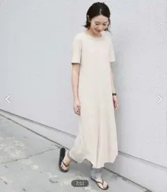 SHIPS ギャラクシーリブワンピース 半袖　アイボリー　ロングワンピース