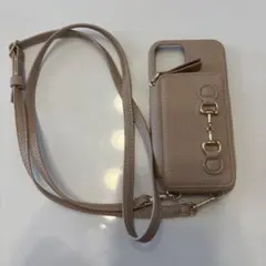 iPhone 12用 ピンクベージュレザー風ケース カード入れ付き