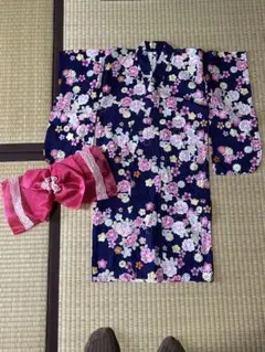 花柄浴衣 100cm リボン付き