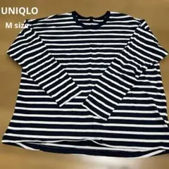 UNIQLO AIRism ボーダー 長袖 Tシャツ ネイビー Mのサムネイル