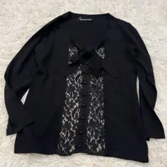 ダークコア　リボン　レース　ニット