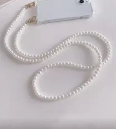 パール　スマホ　ストラップ　ショルダー　ホワイト　白　肩掛け