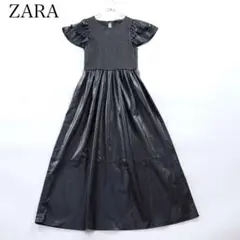 ZARA ザラ　フェイクレザー　黒　ブラック　ワンピース　半袖　レディース