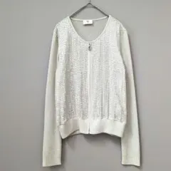 U by ungaro 贅沢シルク100%前身頃 スパンコールカーディガン Lのサムネイル