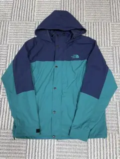 ザ・ノースフェイスXLマウンテンパーカーグリーン×ネイビーフード付き