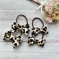 ❁【新作】ベージュレオパードのリボンset ヘアゴム❁