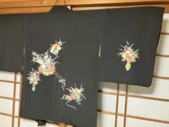 花柄黒絵羽織 美品