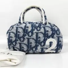 Dior トロッター パイル地 ミニボストンバッグ ブルー 内側美品 保存袋付き