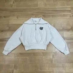 ハーフジップスウェット アイボリー ショート丈 韓国風 美脚見え