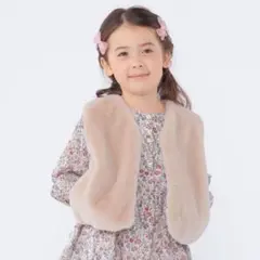 極美品 SHIPS ファーベスト リバティ ピンクベージュ 100cm