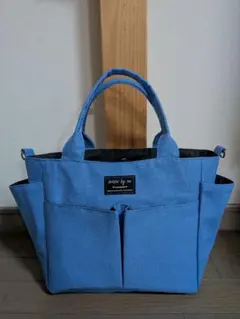 ヒヤシンスカラー帆布◆ポケット沢山トートバッグ◆ハンドメイド◆
