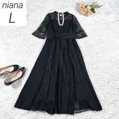 【現行品】　niana　ビスチェ風ハイネックレース結婚式ワンピース　ブラック　L