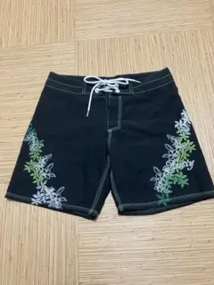 Rusty 花柄刺繍 サーフパンツ 黒