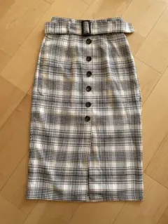 チェック柄 タイトスカート ウエストベルト付き　レディース