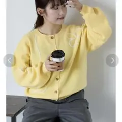ehka sopo コード花刺繍カーディガン　イエローのサムネイル