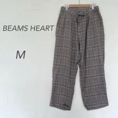 ビームスハート/ワイドパンツ/M/ブラウン/チェック柄/ウエストゴム/カジュアル
