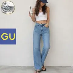 【完売品／極美品】GU ハイウエストストレートジーンズ L ブルーのサムネイル