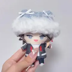 【水色キラ白f】にじぱぺっと　ぬい帽子　ぬい服　ネコ耳　ニット帽 10cmぬい
