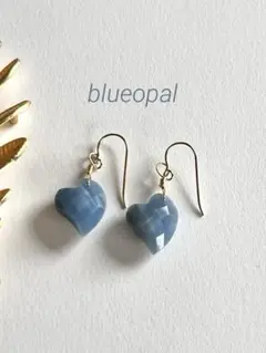 14kgfピアス【ラスト】ブルーオパールハート　天然石