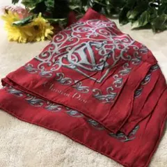 希少✨レア　クリスチャンディオール　大判　スカーフ　シルク　総柄　レッド　最高級のサムネイル
