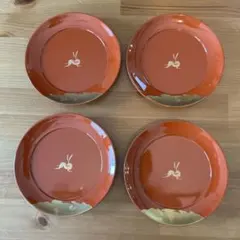 うさぎ柄 朱塗り風 小皿 4枚セット 和食器 漆風 月見 お正月 和モダン