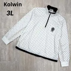【コルウィン】長袖カットソー　3Lサイズ　ドット柄　水玉　白×黒　薄手