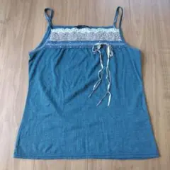 レディース　青いレース付きキャミソール