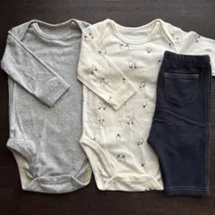 UNIQLO ベビー 長袖ロンパース 2枚 パンツ1枚　セットのサムネイル