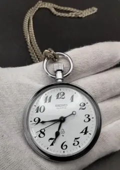 【動作確認済】SEIKO クォーツ 懐中時計 鉄道時計　首掛け時計　チェーン付き