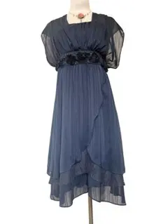 【axes femme】バラ刺繍 ボレロ風 ドレスワンピース 紺 ラメ入り M