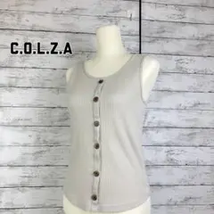 【C.O.L.Z.A】タンクトップ 《L》 リプ柄／飾りボタン／カーキ色